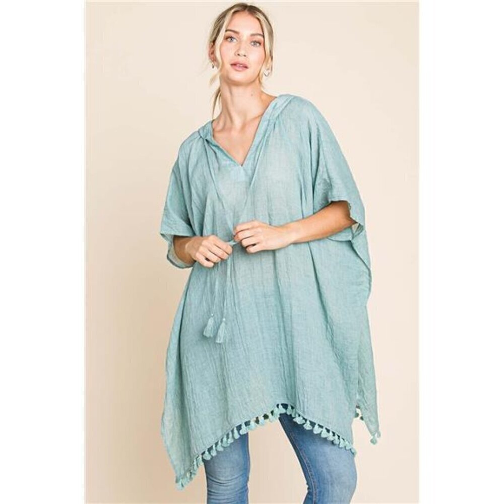Tassel Hem Hooded Women's Cover Up